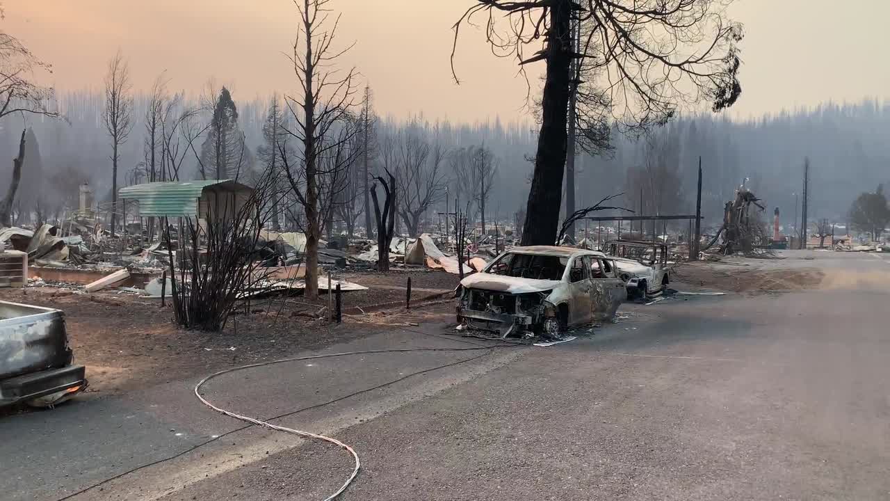 산불로 불타버린 마을 지도