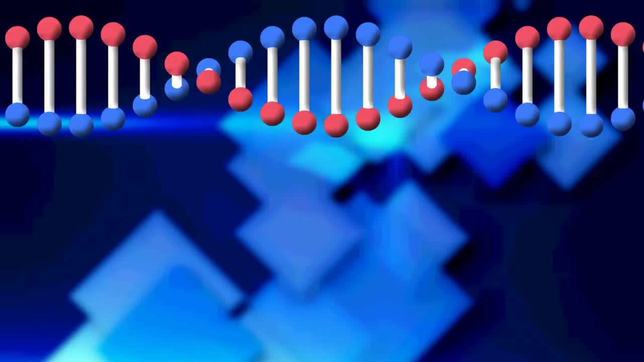 파란색 배경에 있는 dna 가닥의 애니메이션