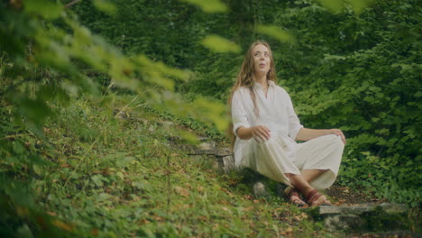 woman taking a deep breath