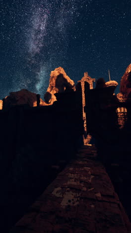 mysterious ancient ruins under a starry night sky