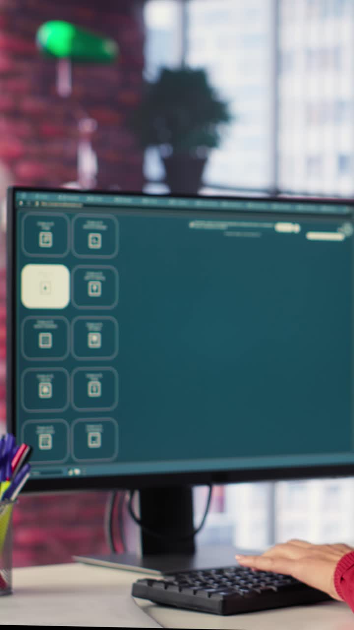 Vertical Video Technician employs AI chatbot on pc monitor and executing programming code