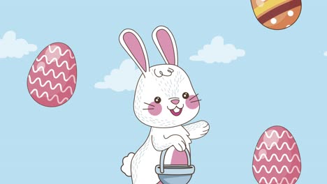 conejo de pascua con huevos pintados