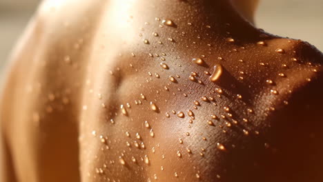close-up of a person's wet back with water droplets