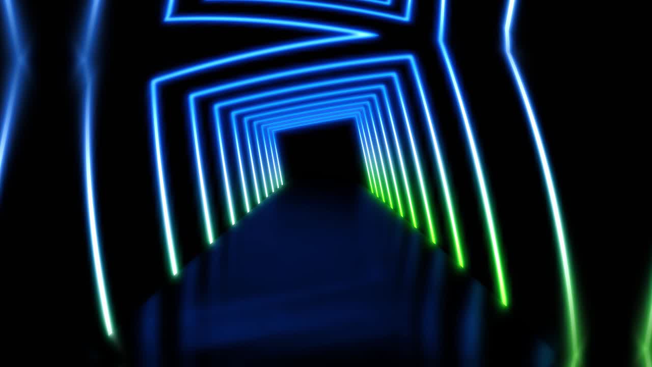 네온 라인 추상적인 터널 또는 반이는 경로 빛의 매트릭스 - 4k 루프