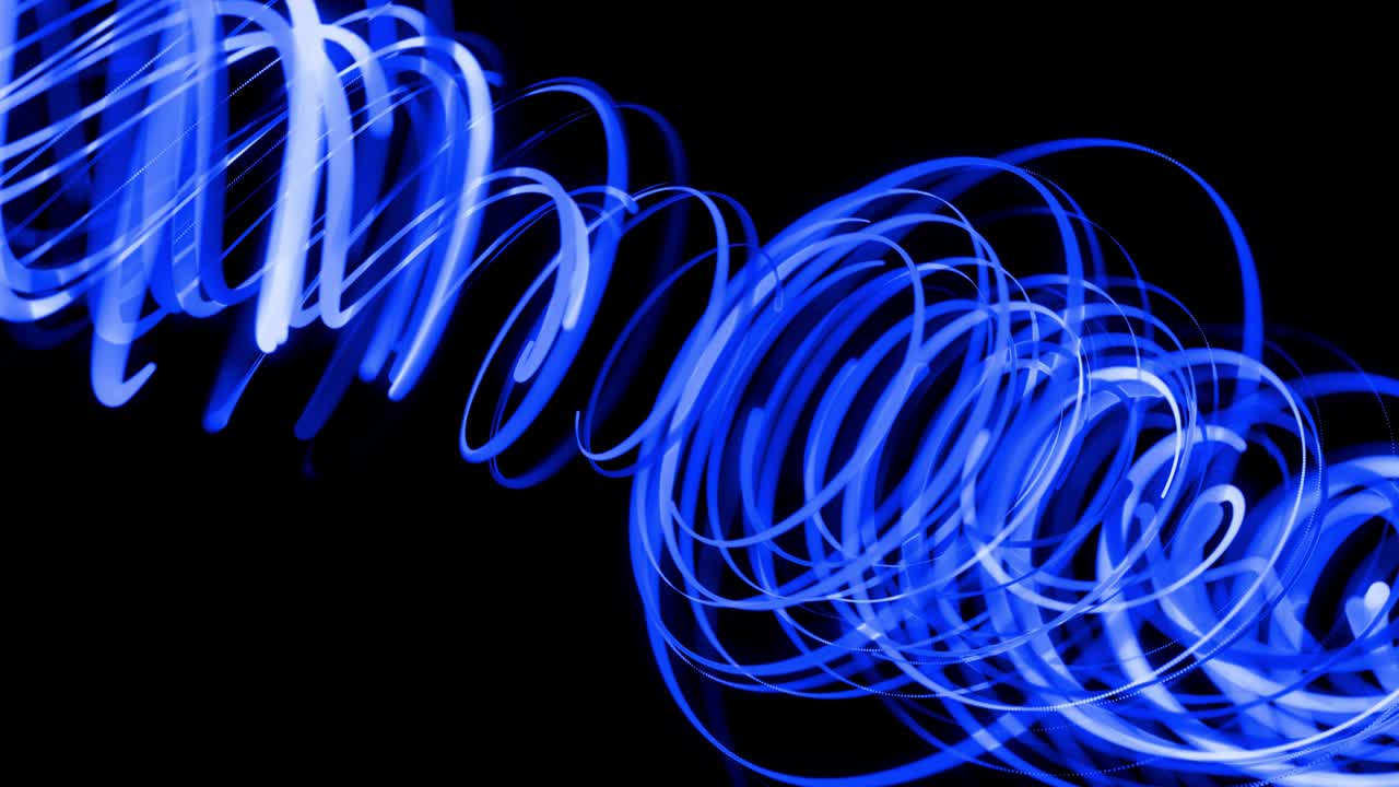 움직임 디자인 (bg) - 흐름 입자의 모양, 선, 나선, 추상 구조, 회전하는 파란 선, 회전 경로를 따라 날아간다, 3d 렌더링, 스타일리시 크리에이티브 추상 배경, 4k