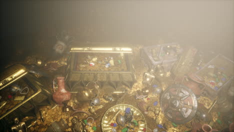 a massive pile of ancient treasure and gold coins