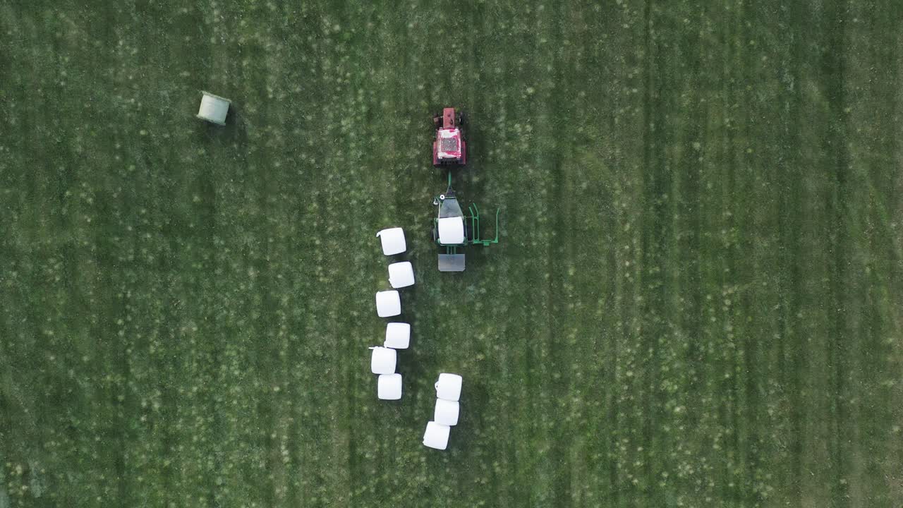 아이슬란드의 푸른 잔디밭에 흰색 플라스틱 호일로 건초 베일을 포장