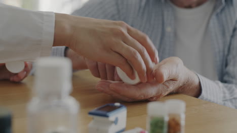 doctor giving medication to an elderly patient