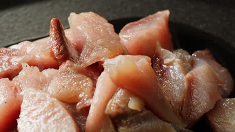 close-up of raw fish slices