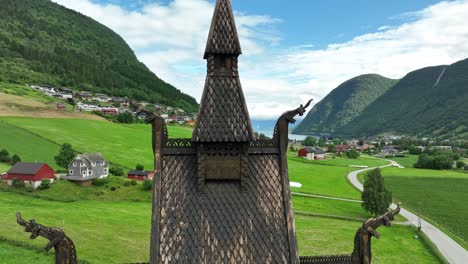 carvings on top of hopperstad stave church in vik sogn norway