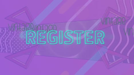 Animation-of-register-text-over-shapes-on-purple-background