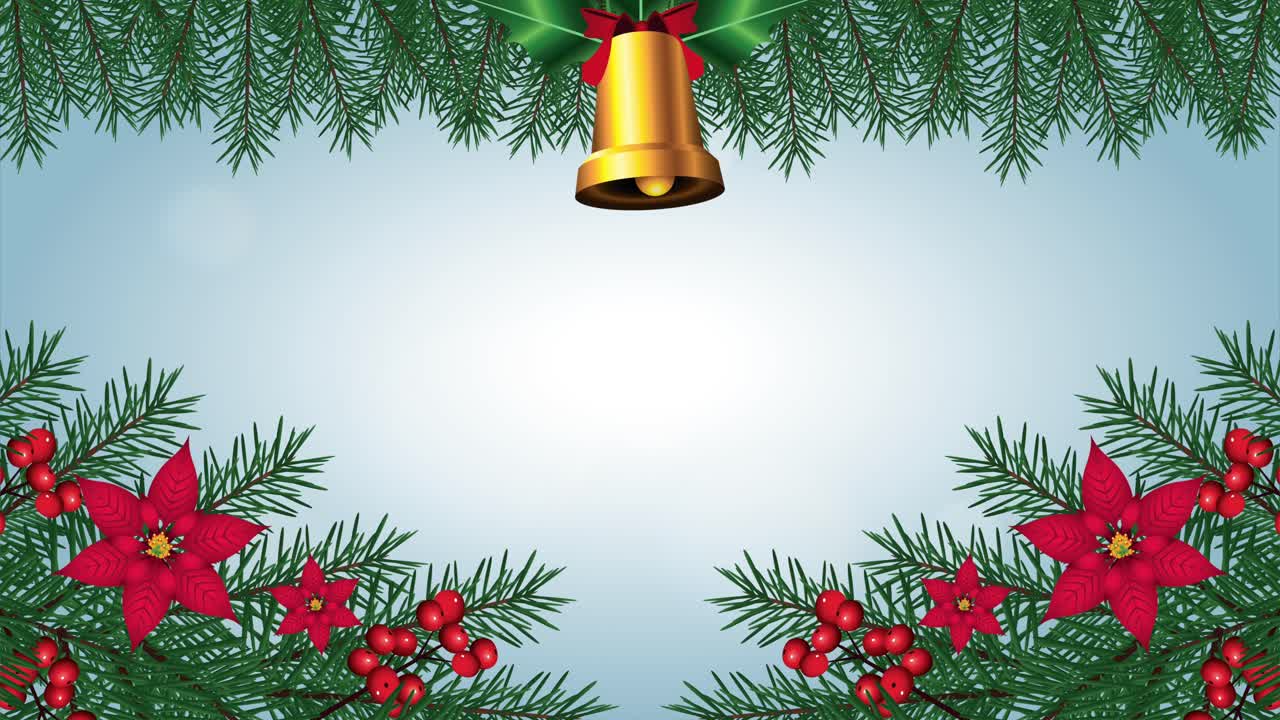 feliz navidad marco con hojas y campana