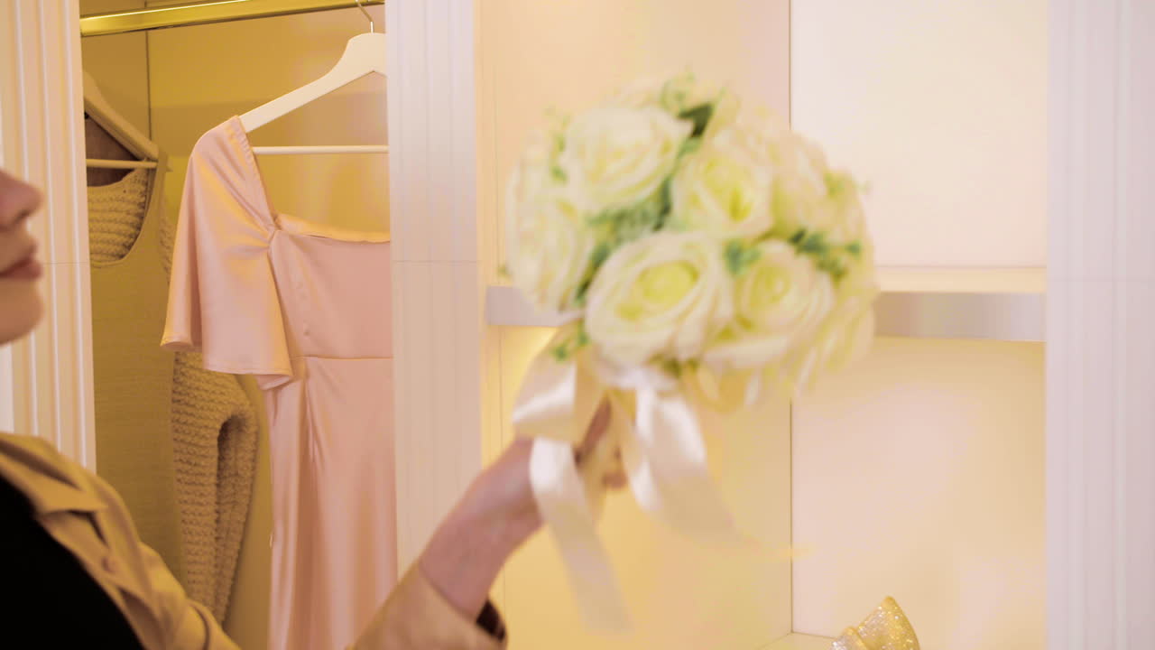 mujer irreconocible en la tienda de vestidos de novia