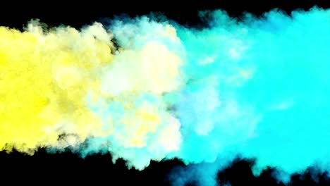 nubes coloridas rojas o azules, efecto de humo que fluye con turbulencias y velocidad. colisión de nubes aisladas en fondo negro. flujo dinámico de explosión de humo abstracto de color. renderización 3d