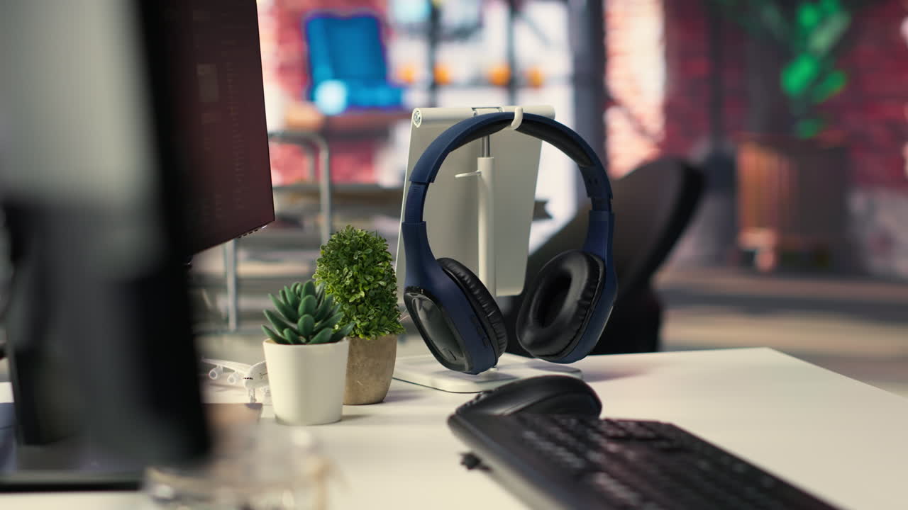 Administrative workspace in an empty IT agency with visual coding