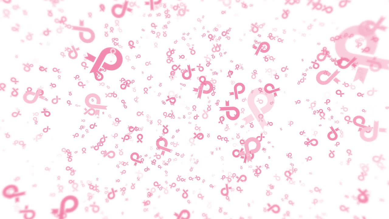 símbolos de cinta rosada que caen sobre un fondo blanco. sencillo bucle sin costuras signos médicos elementos animados