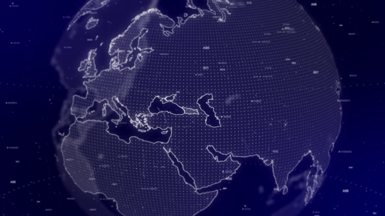 영화적 비디오 배경은 디지털 지구가 회전하고 조지아 국가를 확대하는 것을 보여줍니다.