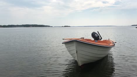 a boat resting in a bay