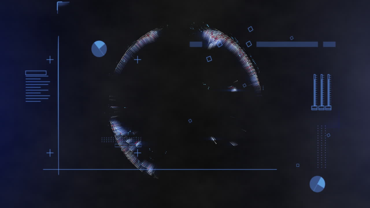 Animation of data processing over globe on black background