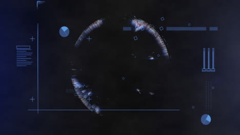 animación del procesamiento de datos sobre el globo sobre fondo negro