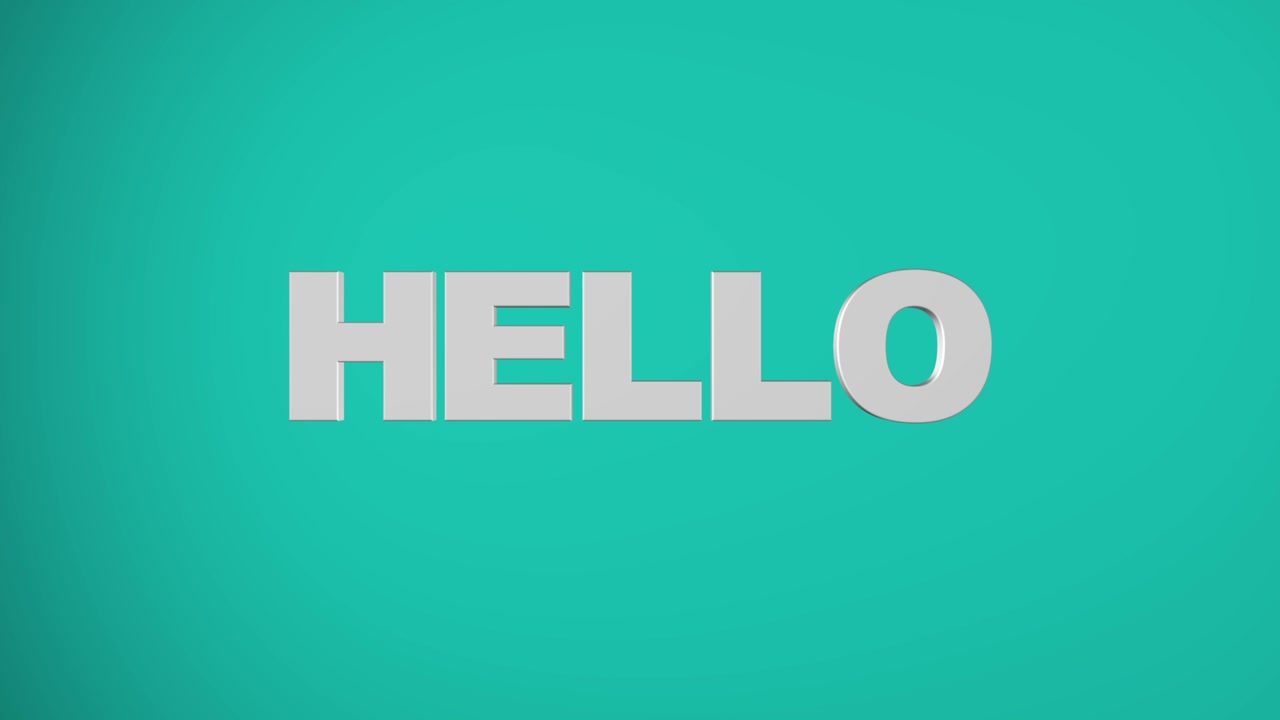 "HELLO" 3D graphic in Cyan