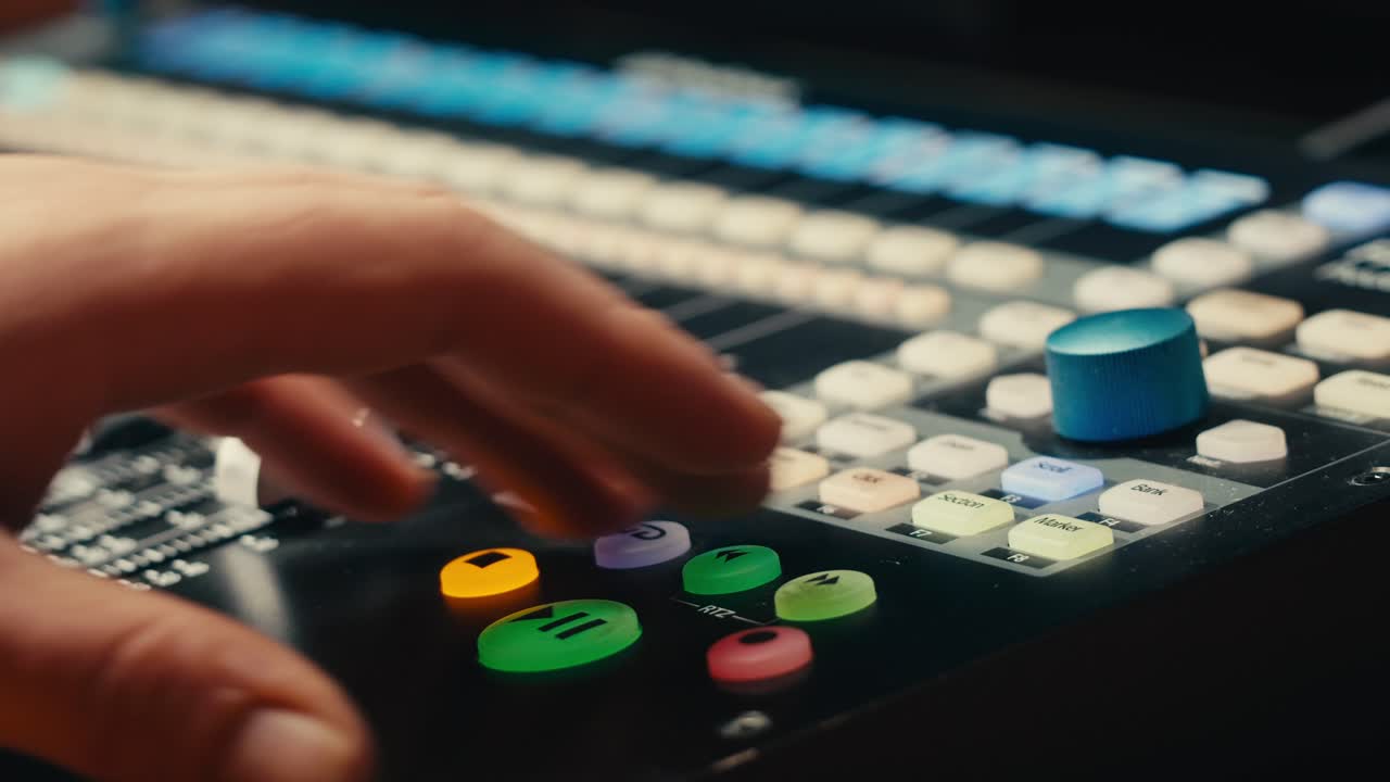 ingegnere del suono in studio che fa musica, dj popolare asiatico che lavora in uno studio di trasmissione radio o produttore musicale che lavora nello studio di registrazione, nella sala prove, nella produzione audio.