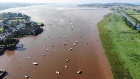 scenic aerial view of sailboats anchored in river exe