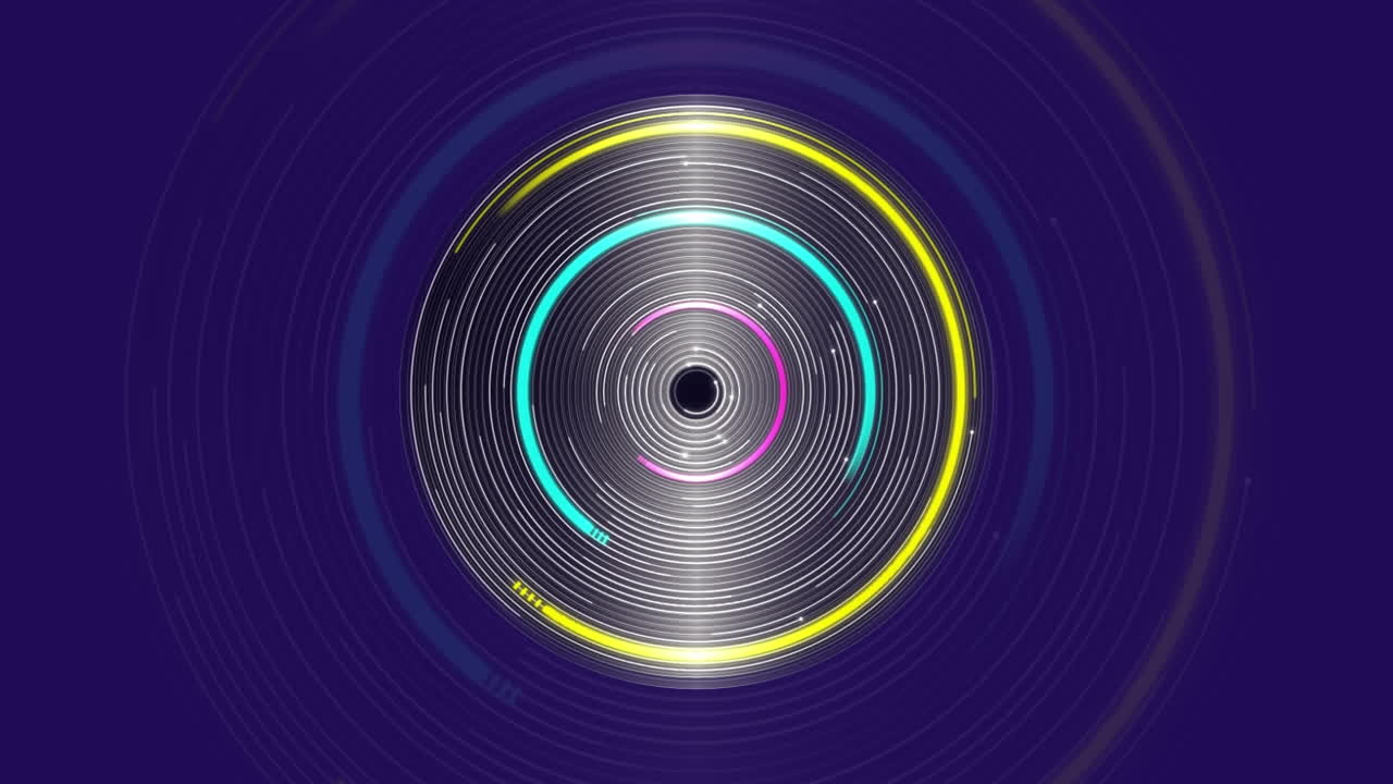 검은색 배경에 다채로운 회전하는 원형 스캐너 처리의 애니메이션