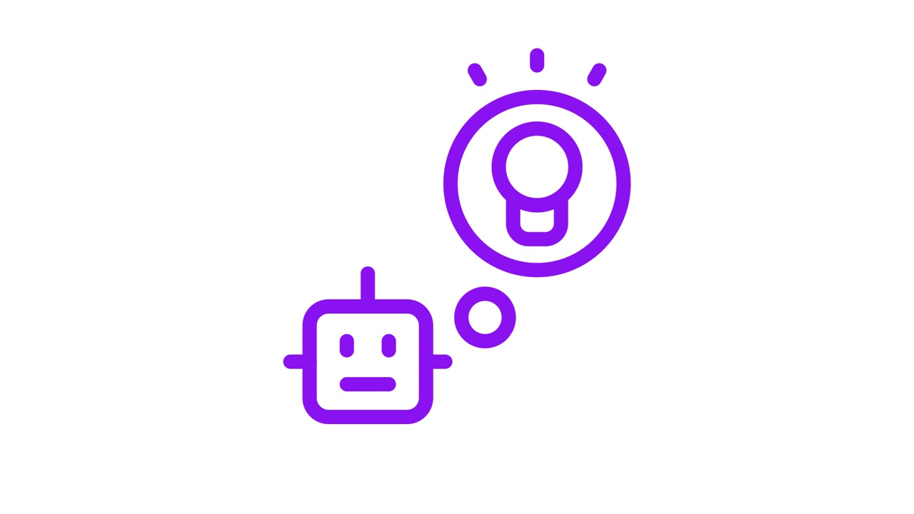 Robot de IA pensando con animación de bombilla de idea
