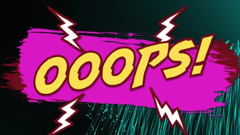 animation of ooops text over light trails on black background