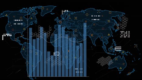 animación de gráficos e iconos en fondo negro