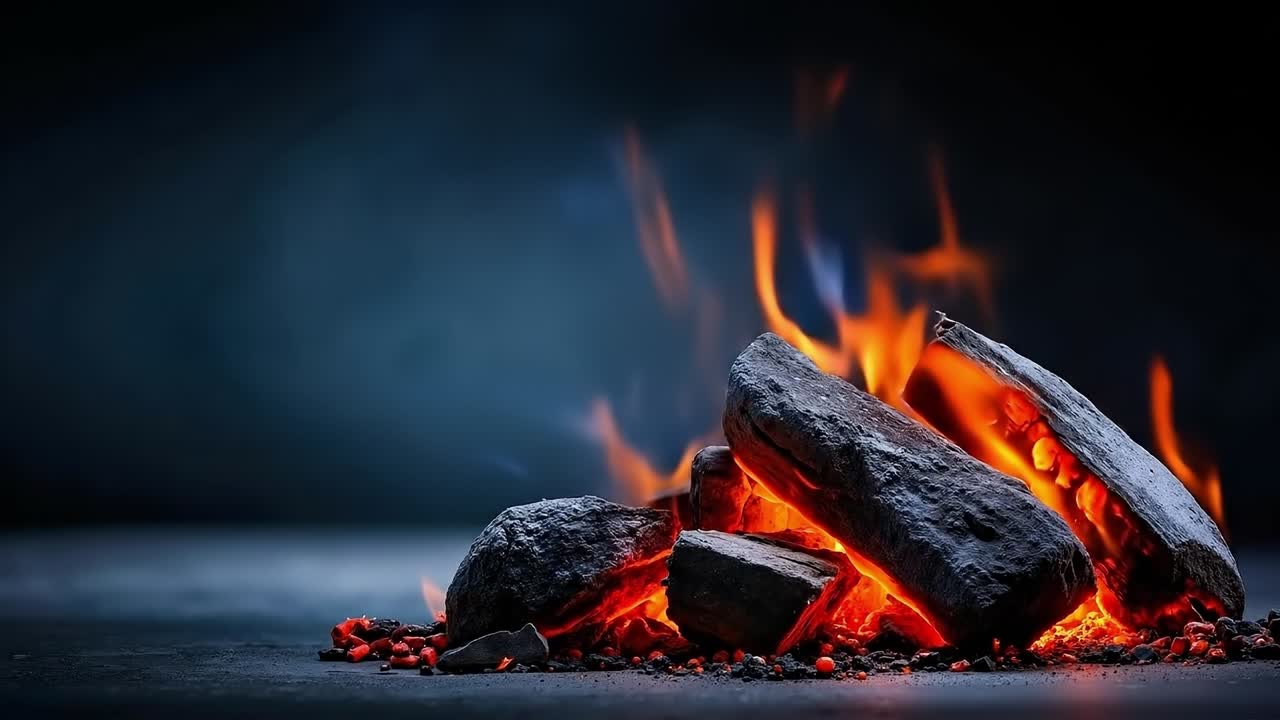 바위 와 불꽃 을 가진 불 의 근접 사진