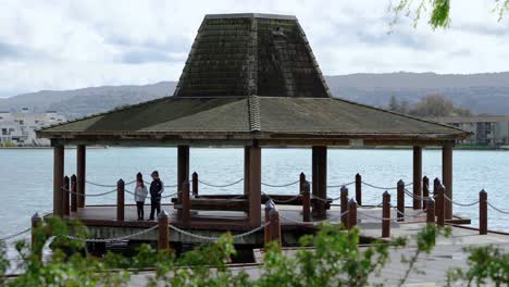 enjoying a beautiful day at the gazebo by the lake