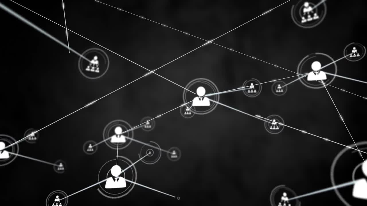 Animation of profile icons connected with lines against abstract background