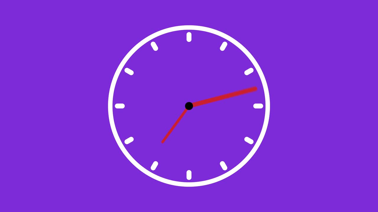 day cycle on clock animation 10 seconds long purple