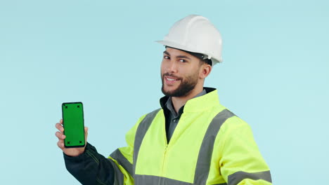 Construction-man,-green-screen-phone