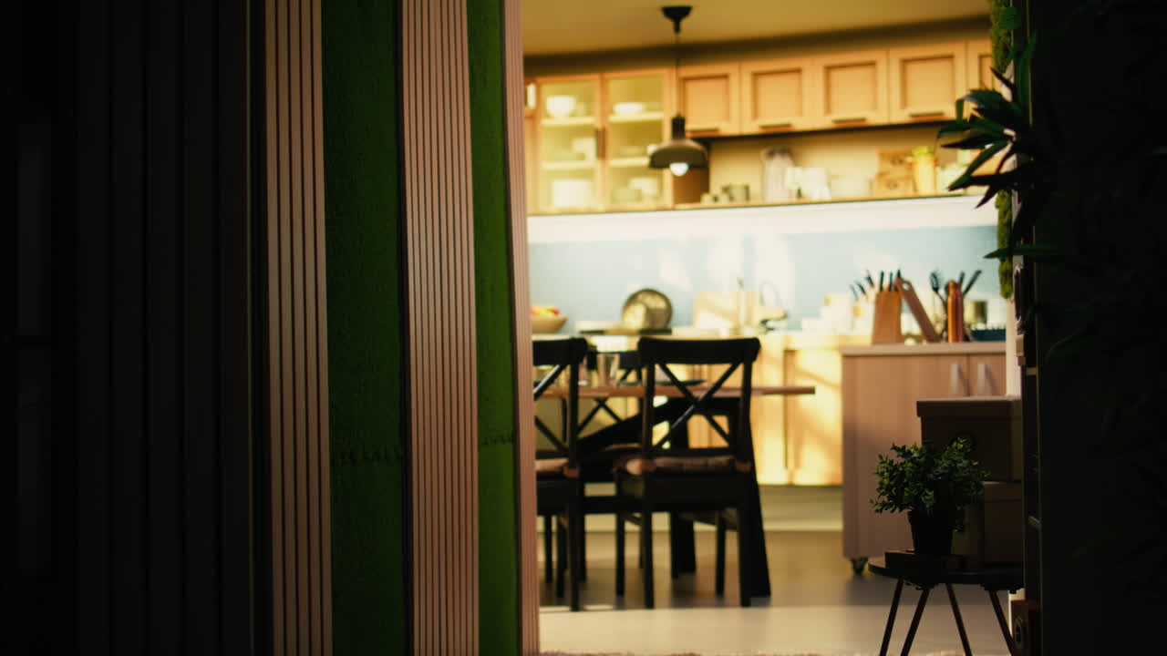 Elegante pasillo vacío en un apartamento tipo loft moderno con un interior cálido y acogedor.