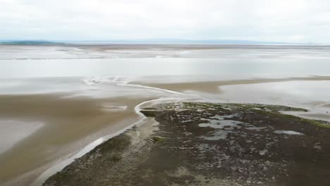 aerial view of morecambe bay and estuary on the coast of england