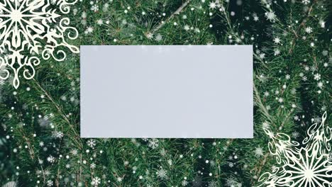 christmas background with fir branches, snowflakes and golden balls. top view with letter and copy space