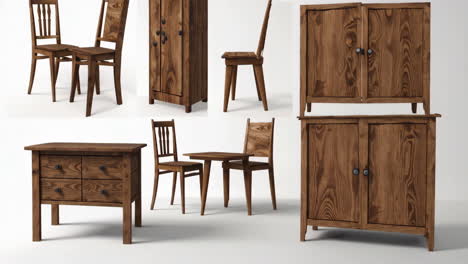 collection of wooden furniture and detailed wood grain