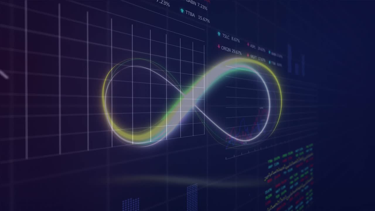 Animation of infinity sign, statistics and data processing