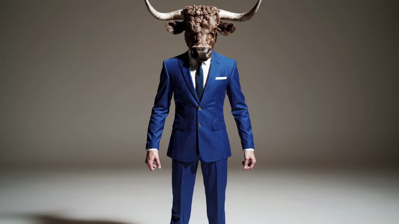 Homme en costume avec une tête de taureau