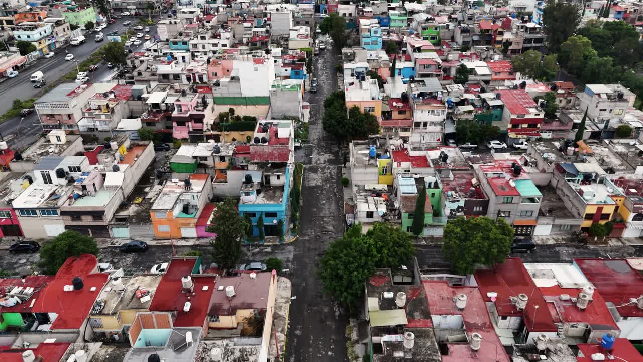 Aerial shots of a damaged street in Ecatepec