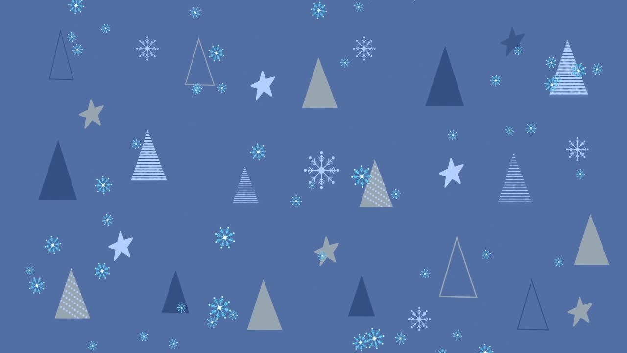 animación de árboles de navidad sobre la nieve que cae sobre un fondo azul