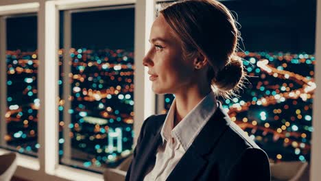 businesswoman at night city view