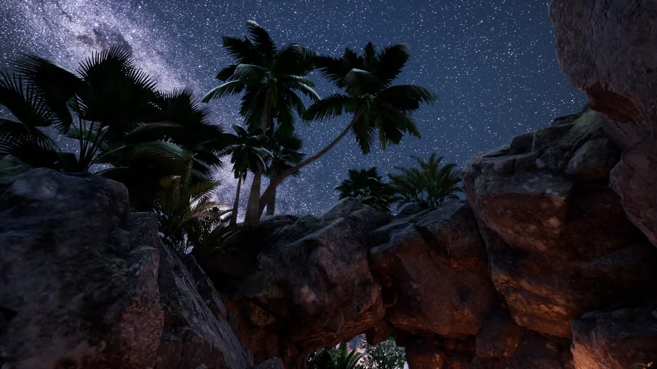 모래석 협곡 벽과 손바닥 위에 4k 하이퍼 ⁇ 스 스타 트레일