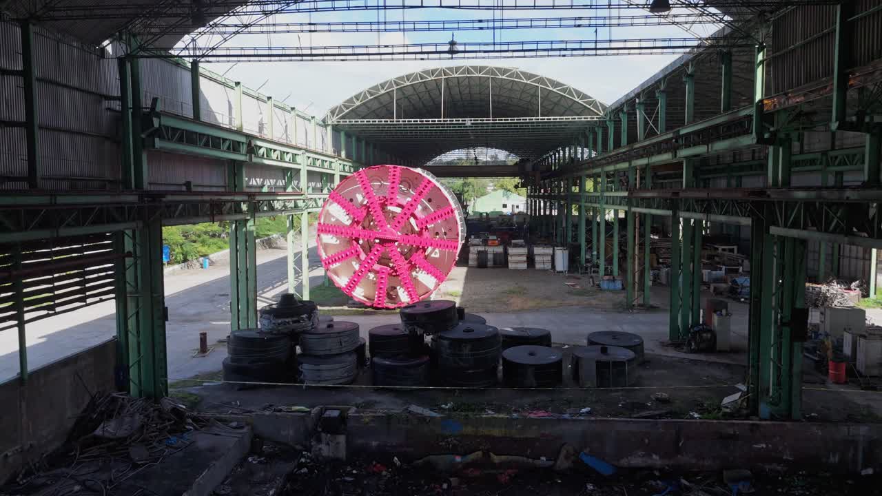 Giant boring machine for making tunnels in old company. Underground tunnels drill.