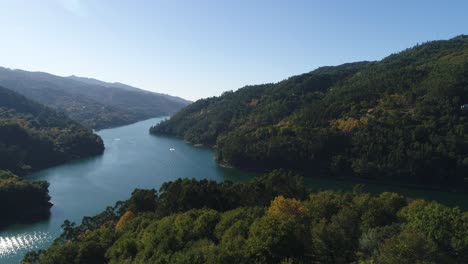 flying over landscape geres portugal river nature