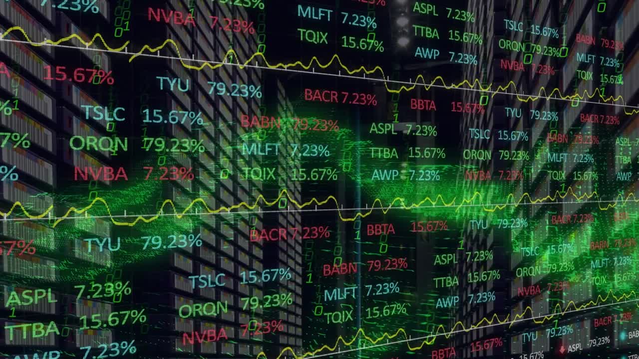 Animazione dell'elaborazione di dati finanziari su scatole di cartone.