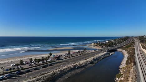 aerial view railway line near the ocean